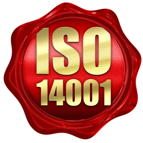 ISO 14001, 3d render, bir kırmızı mum mühür — Stok fotoğraf