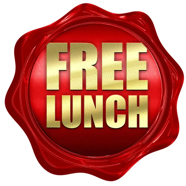 Almuerzo gratis, representación 3D, un sello de cera roja — Foto de Stock