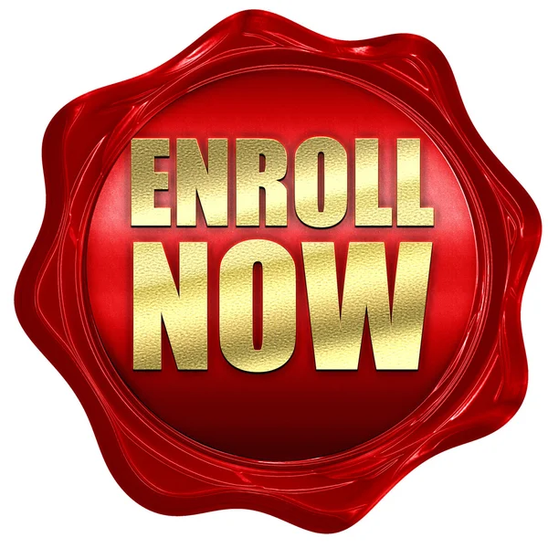 Enroll now, 3D rendering, a red wax seal — Stock Photo, Image