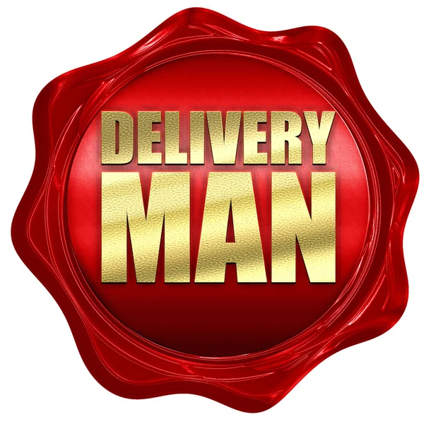 Homem de entrega, renderização 3D, um selo de cera vermelha — Fotografia de Stock