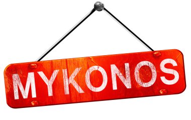 Mykonos, 3d render, işareti asılı kırmızı