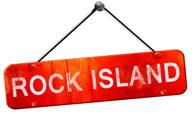 Rock Island, 3d render, işareti asılı kırmızı