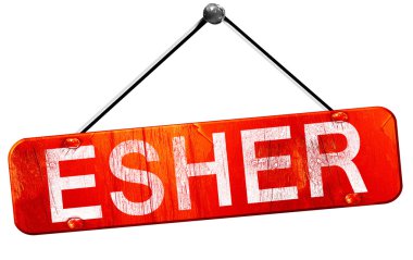 Esher, 3d render, işareti asılı kırmızı