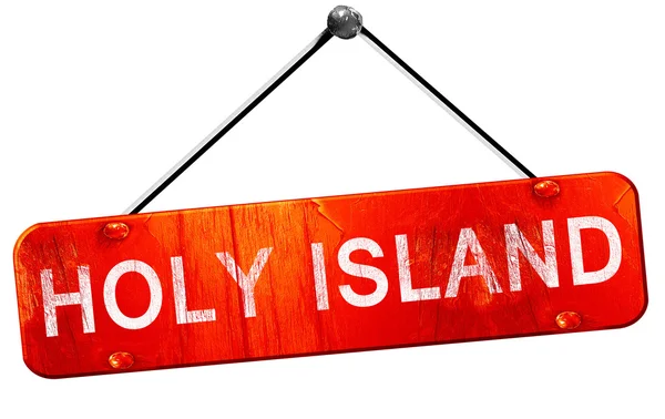 Holy island, 3d vykreslování, červený visí znamení — Stock fotografie
