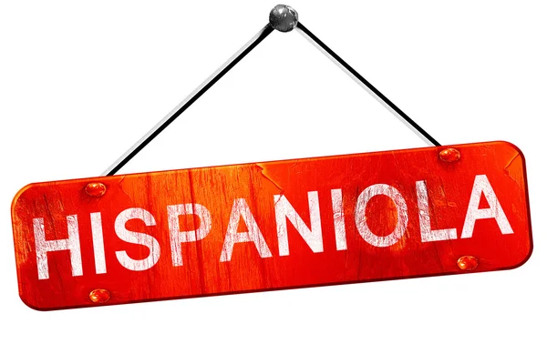 Hispaniola, 3D-rendering, een rode opknoping sign — Stockfoto