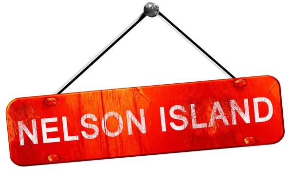 Nelson Island, representación 3D, un cartel colgante rojo — Foto de Stock