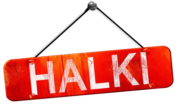 Місті Halki, 3d-рендерінг, червоний підвісний знак — стокове фото