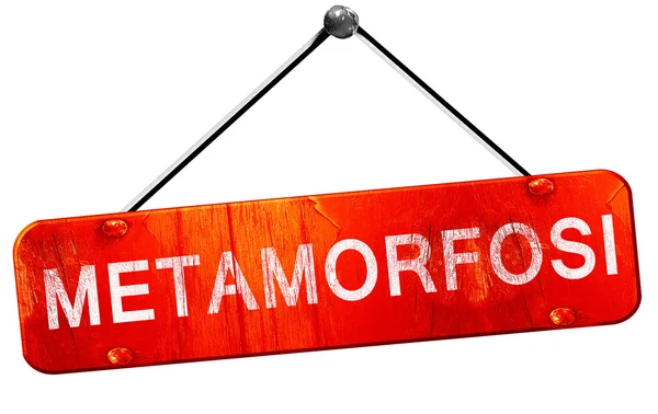 Metamorfosi, 3d render, işareti asılı kırmızı