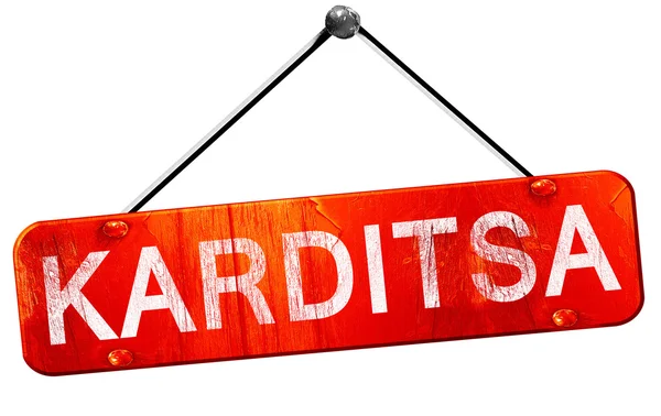 Karditsa, 3D rendering, a red hanging sign — Stock Photo, Image