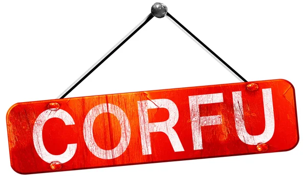 Corfu, 3d render, işareti asılı kırmızı