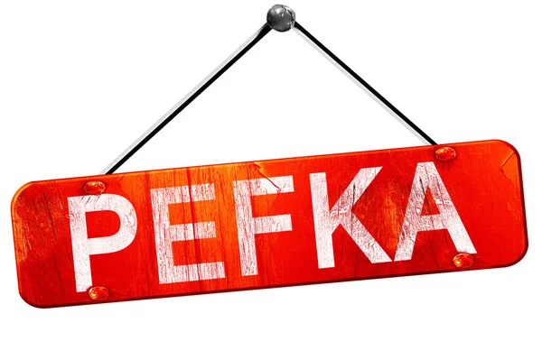 Pefka, rendu 3D, un panneau rouge suspendu — Photo