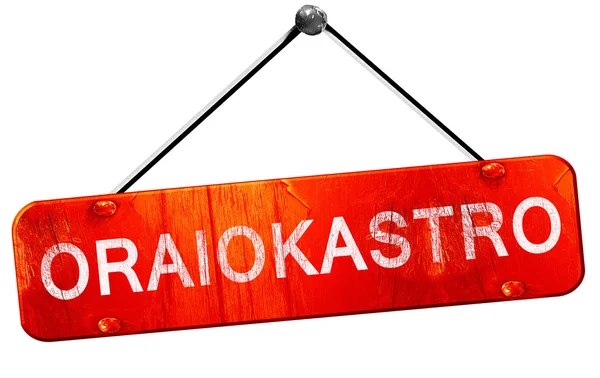 Oraiokastro, 3d vykreslování, červený visí znamení — Stock fotografie