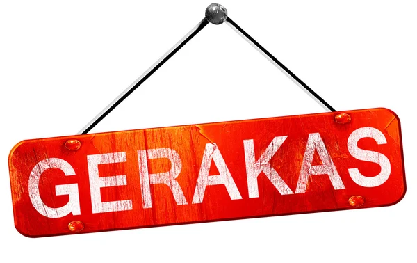 Gerakas, representación 3D, un cartel colgante rojo — Foto de Stock