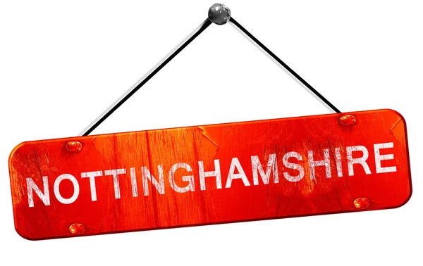 Nottinghamshire, 3D rendering, a red hanging sign — Stock Photo, Image