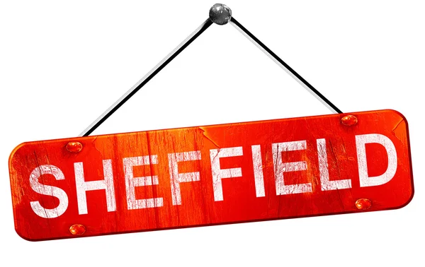 Sheffield, 3D rendering, a red hanging sign — Stock Photo, Image