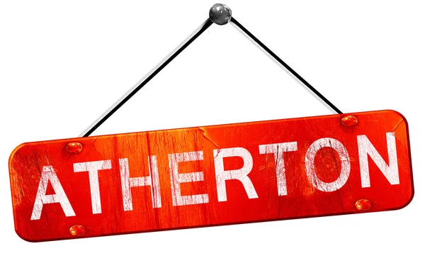 Atherton, 3D-rendering, een rode opknoping sign — Stockfoto