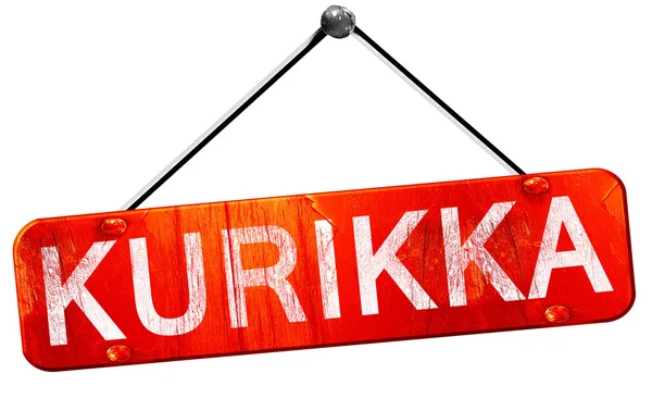 Kurikka, 3d vykreslování, červený visí znamení — Stock fotografie