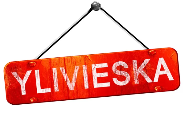 Ylivieska，3d 渲染，一个红色的挂的牌子 — 图库照片