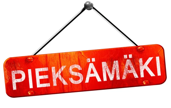 Pieksamaki, 3D rendering, a red hanging sign — Stock Photo, Image