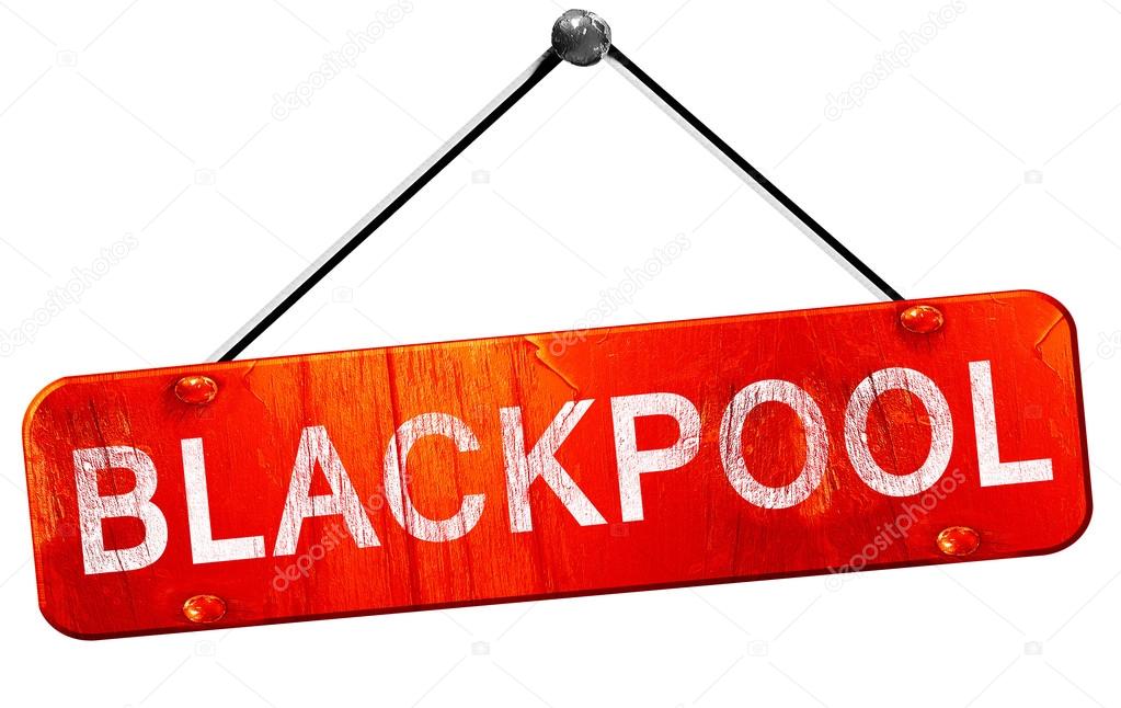 Blackpool, 3D rendering, a red hanging sign
