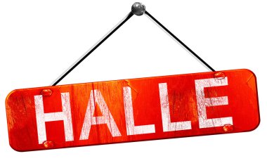 Halle, 3d render, işareti asılı kırmızı