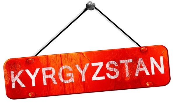 Kirghizistan, rendu 3D, un panneau rouge suspendu — Photo