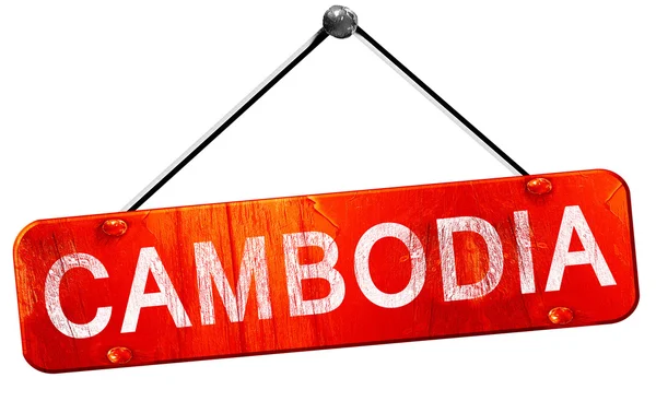 Cambodja, 3D-rendering, een rode opknoping sign — Stockfoto