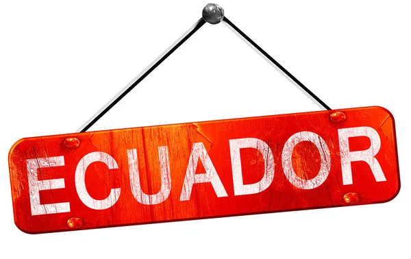 Ecuador, representación 3D, un letrero colgante rojo — Foto de Stock