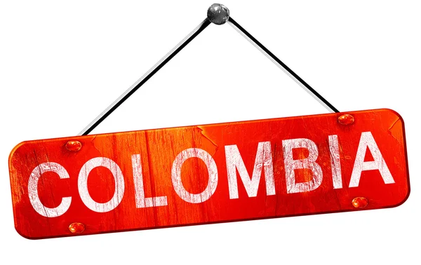 Colombia, representación 3D, un cartel colgante rojo — Foto de Stock