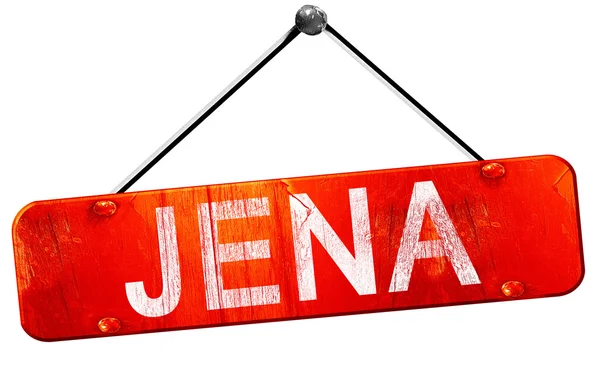 Jena, 3d vykreslování, červený visí znamení — Stock fotografie