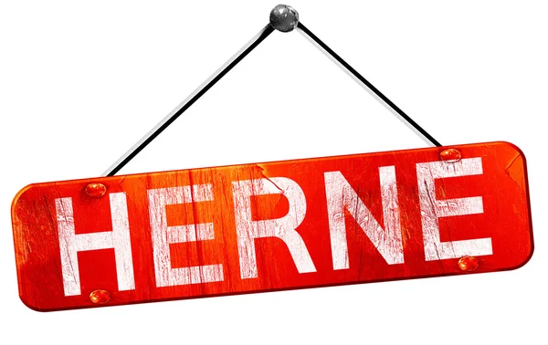 Herne, representación 3D, un cartel colgante rojo — Foto de Stock
