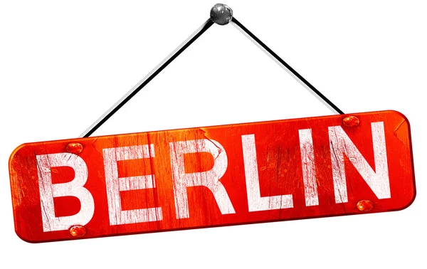 Berlin, rendu 3D, un panneau rouge suspendu — Photo