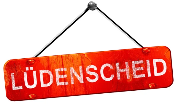 Ludenscheid, 3d rendering, ένα κόκκινο ή κρεμαστές ταμπέλες — Φωτογραφία Αρχείου