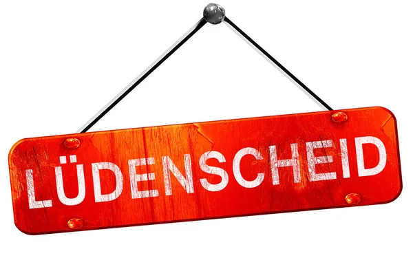 Ludenscheid, 3D-Rendering, ein rotes Hängeschild — Stockfoto