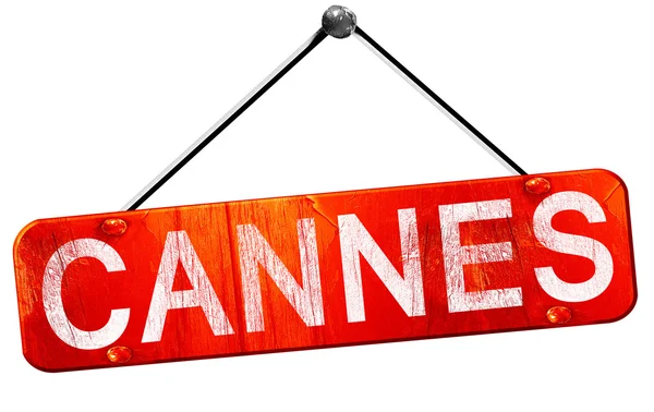 Cannes, representación 3D, un signo colgante rojo — Foto de Stock