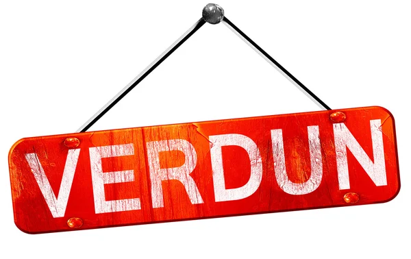 Verdun, 3D rendering, a red hanging sign — Stock Photo, Image