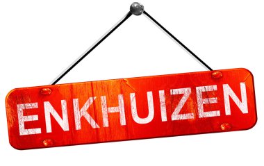 Enkhuizen, 3D rendering, a red hanging sign
