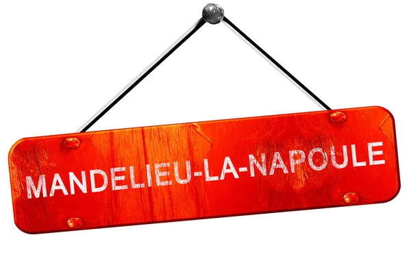 Mandelieu-la-napoule, renderização 3D, um sinal de suspensão vermelho — Fotografia de Stock