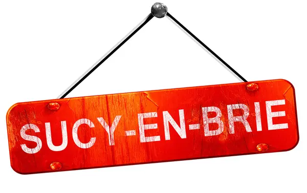 Sucy-en-brie, 3d-rendering, en röd hängande tecken — Stockfoto