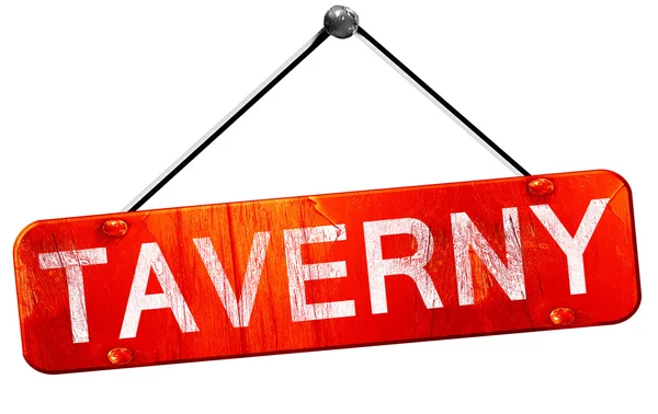 Taverny, 3D rendering, a red hanging sign — Stock Photo, Image