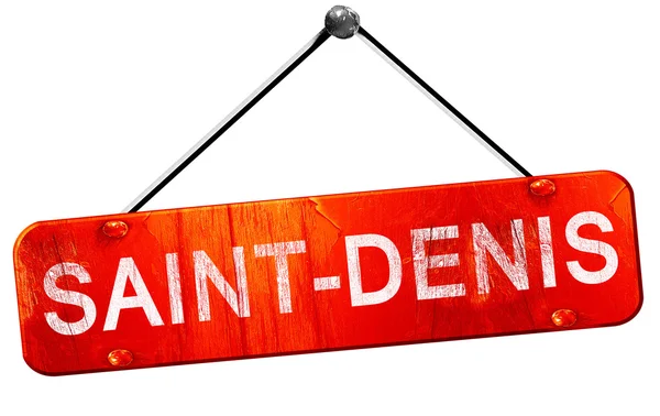Saint-Denis, 3d vykreslování, červený visí znamení — Stock fotografie