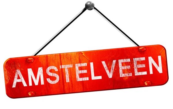 Amstelveen, 3D rendering, a red hanging sign — Stock Photo, Image