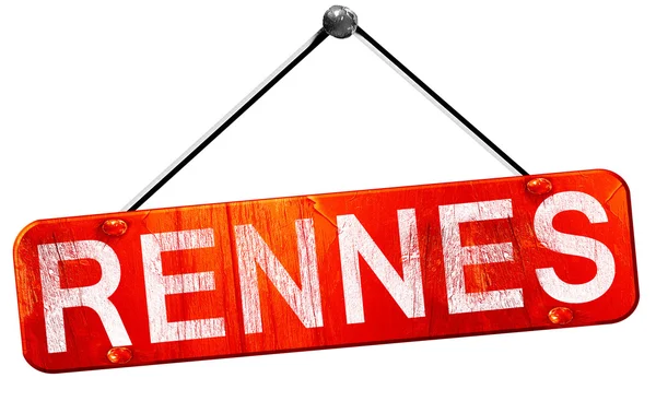 Rennes, rendu 3D, un panneau rouge suspendu — Photo