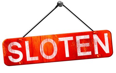 Sloten'daki, 3d render, işareti asılı kırmızı