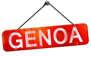 Genoa, 3D rendering, a red hanging sign