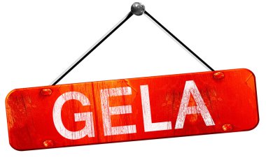 Gela, 3D rendering, a red hanging sign