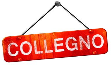 Collegno, 3D rendering, a red hanging sign
