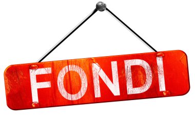 Fondi, 3D rendering, a red hanging sign