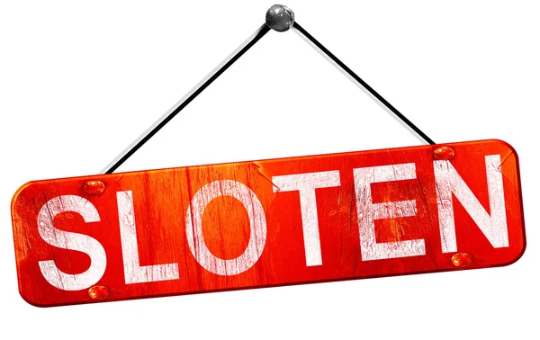 Sloten'daki, 3d render, işareti asılı kırmızı