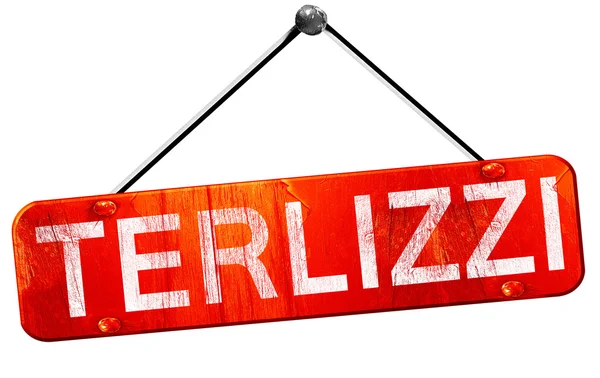 Terlizzi, 3D-Darstellung, ein rotes Hängeschild — Stockfoto